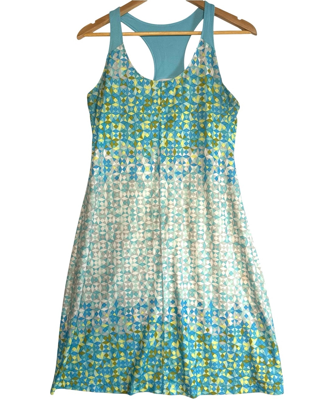 Columbia Blue and Green Geo-Print Racerback Casual Dress MEDIUM